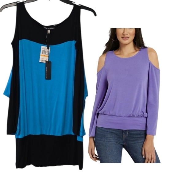 Cable & Gauge Tops - Cable & Gauge Blue and Black Blouse Elegant Design Size S
